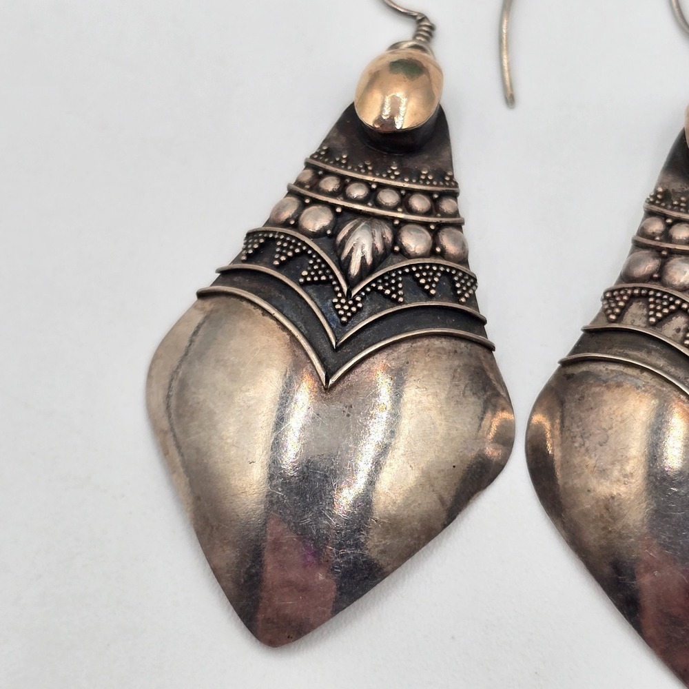 Stunning Vtg Sterling & 18k Gold Accent Handmade Earrings Western Boho - Picture 3 of 8